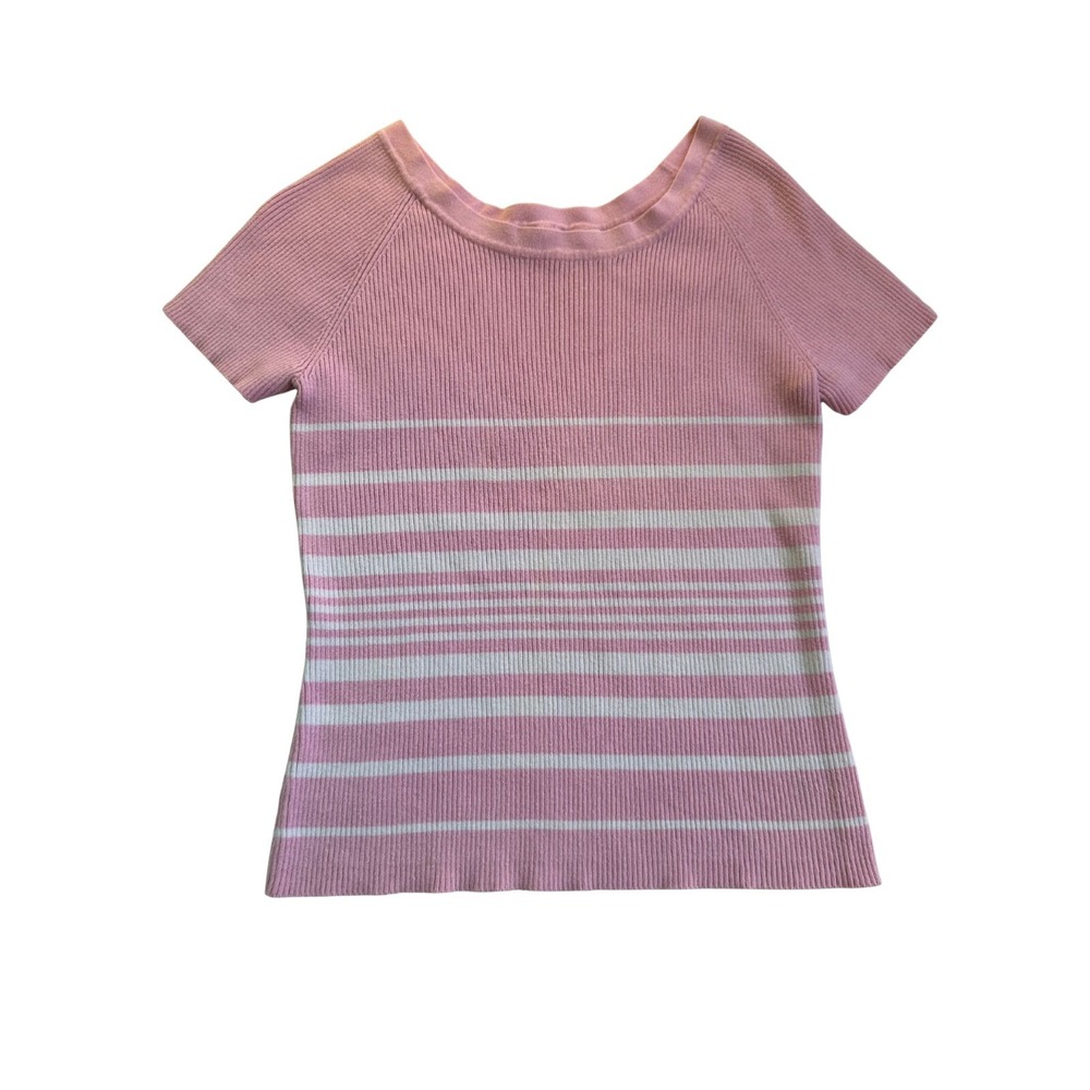 Pink and White Striped Authentic Falls Creek Women's Sweater Shirt Size Medium